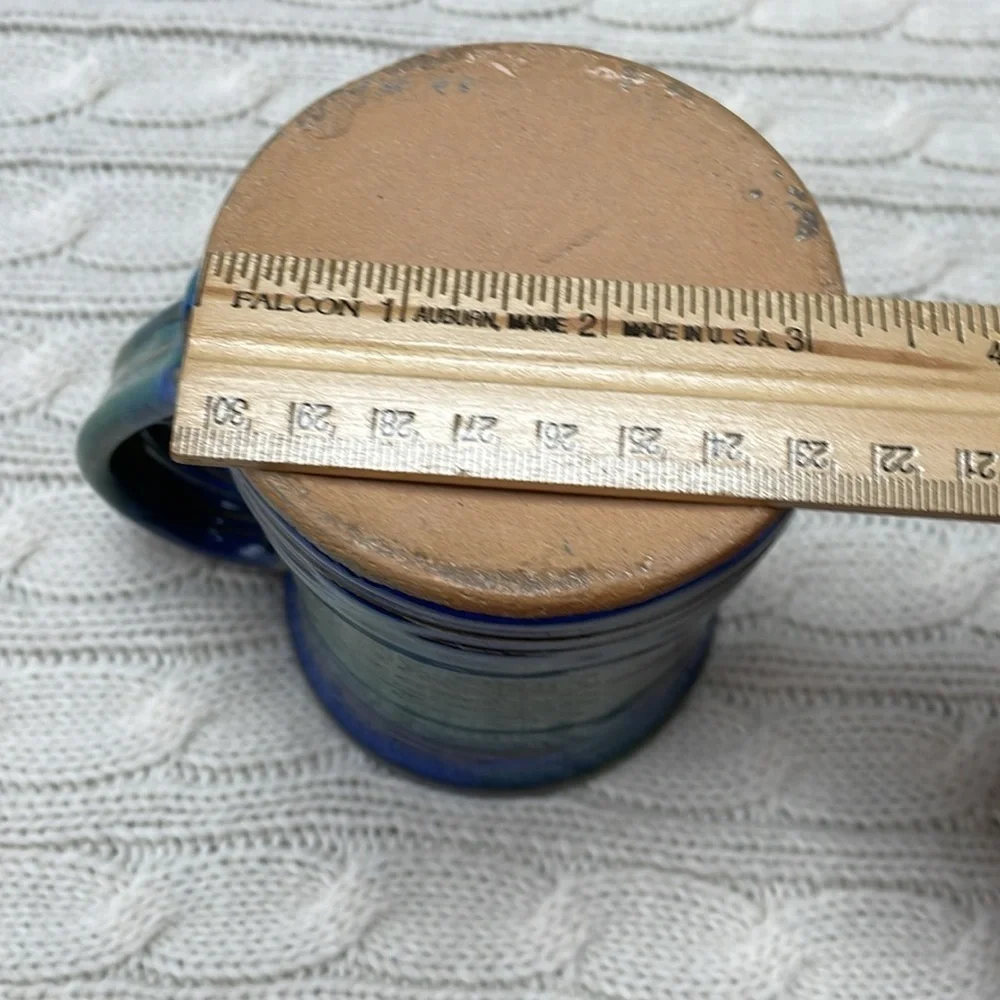 Artisan pottery coffee mug Beautiful cobalt blues/greens. See pics measurements